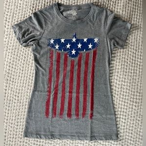 Ranger Up Eagle American Flag Graphic Tee | Gray Patriotic Shirt | Size S
